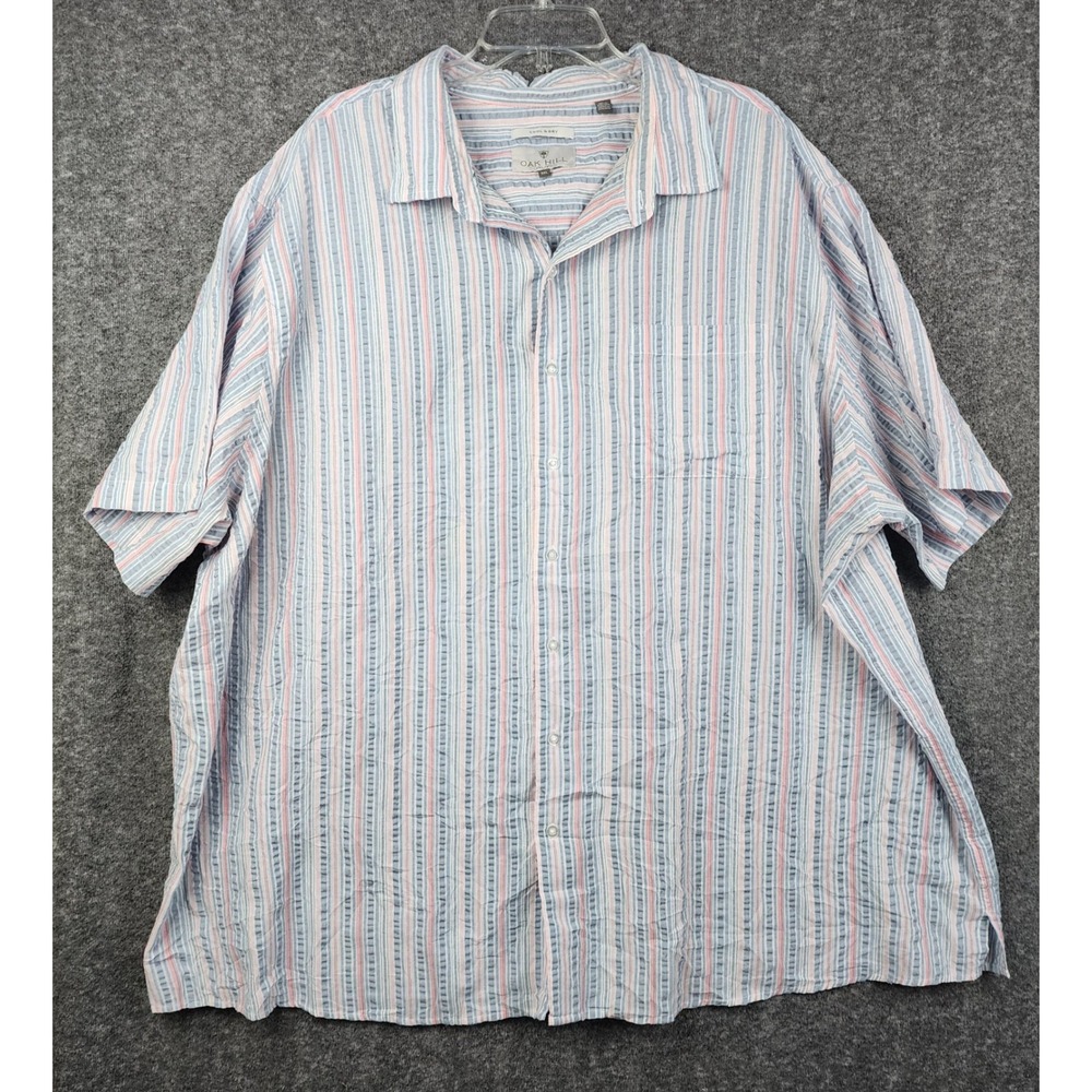 Oak Hill Button Down Shirt Mens 3XL Blue Pink Striped Excellent Cool & Dry Short